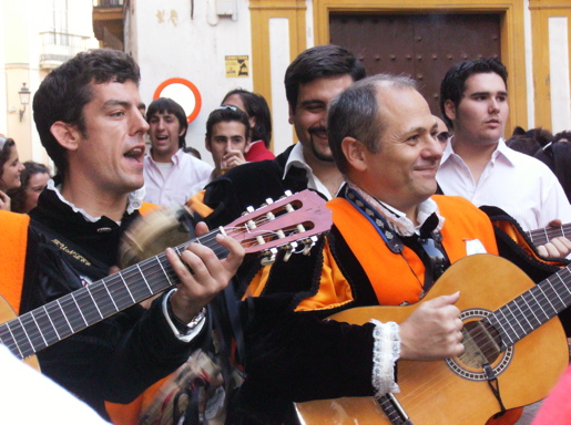 Tunos on the street in Seville's central neighborhood